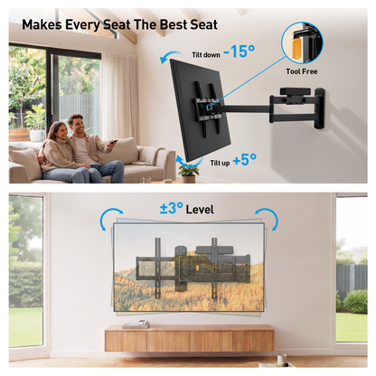 MountFTV 82" Long Arm TV Wall Mount with Power Strip, Corner TV Mount with 32.4" Extension Arm, Max 600x400mm, Up to 99lbs, Full Motion TV Bracket with Articulating Swivel Tilt