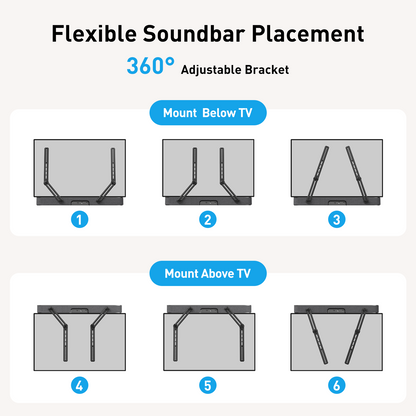 MountFTV Soundbar Mount with Adjustable Height, up to 15 lbs, with Detachable Long Extension Plates,Sound bar Mount Under or Above TV, Double Group Scythe Type TV Soundbar Wall Mount