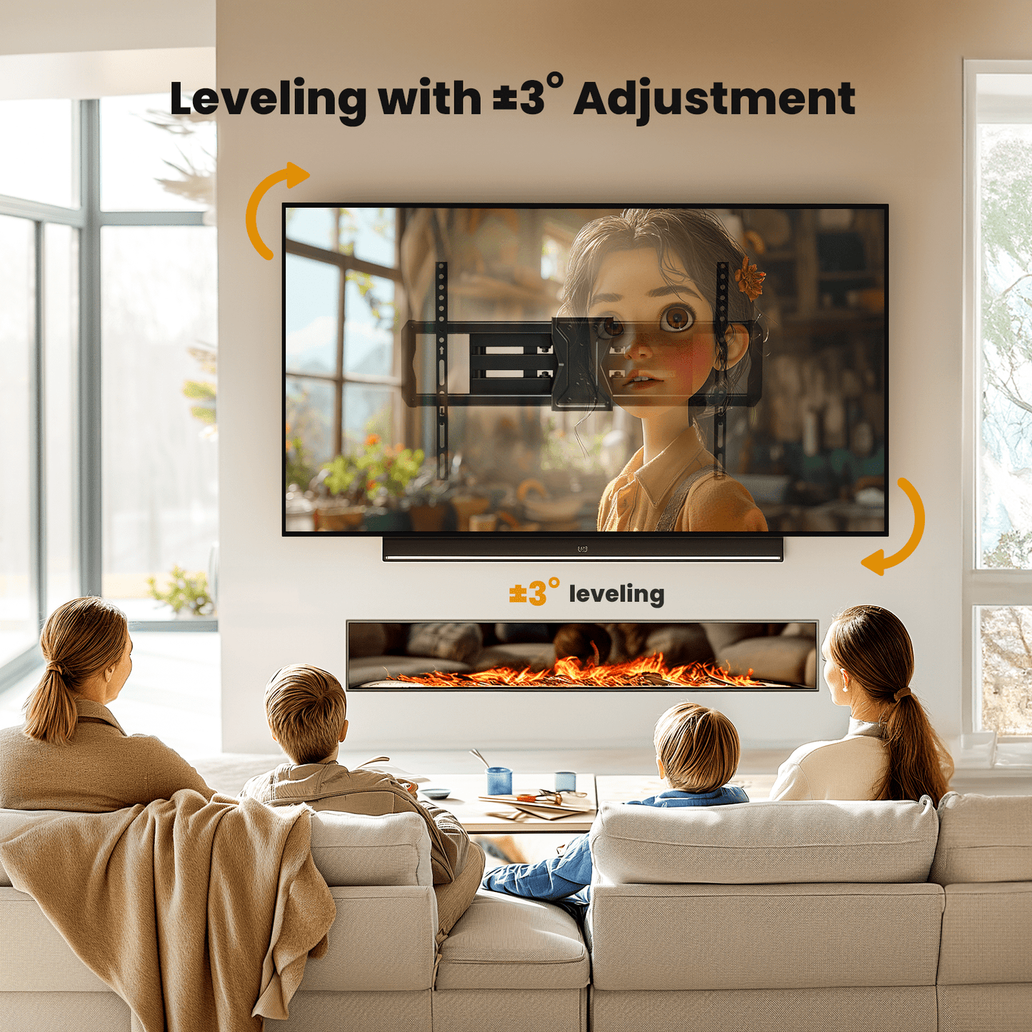 MountFTV Full Motion TV Wall Mount for 37-84 inch Curved TVs with Swivels Tilts Extension, Max 600x400mm, Holds up to 110lbs, Fit 16" Wood Stud
