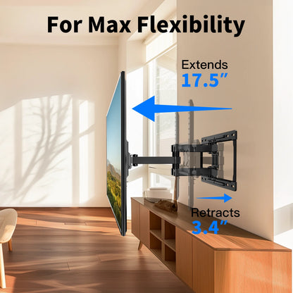 MountFTV Full Motion TV Wall Mount for 26-70 inch TVs Bracket, Max 400x400mm, Hold up to 100lbs, Support Swivel, Tilt, Level Adjustment
