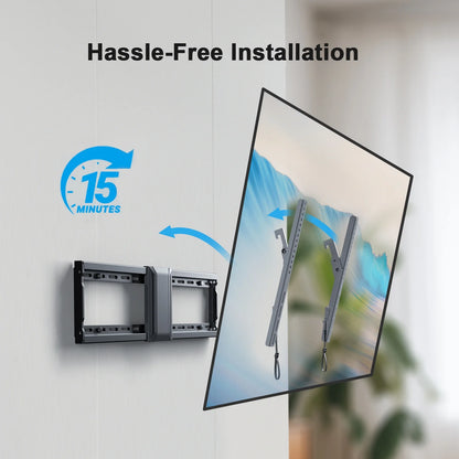 MountFTV Low Profile Tilting TV Wall Mount Bracket with Adjustable Pull Cords for 37-86 inch LED LCD OLED TVs, Max 600 x 400mm, Holds up to 132lbs