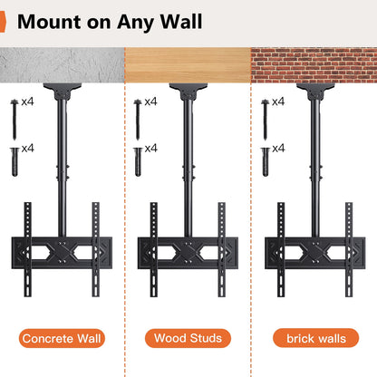 MountFTV Ceiling TV Mount for 26-70 inch TVs ,6 Adjustable Height Setting Full Motion Hanging TV Wall Mount Bracket, Holds up to 110lbs, Max 400x400mm