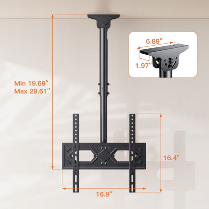 MountFTV Ceiling TV Mount for 26-70 inch TVs ,6 Adjustable Height Setting Full Motion Hanging TV Wall Mount Bracket, Holds up to 110lbs, Max 400x400mm