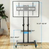 Modern Rolling TV Stand with Metal Shelf for 32-82 Inch TVs ,Height Adjustable Mobile TV Cart with Swivel Tilt, Max 600x400mm, Holds up to 110 lbs