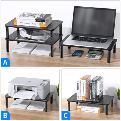 2-Pack Monitor Stand Riser with 3 Height Adjustable and Mesh Platform for Laptop, Computer, Printer