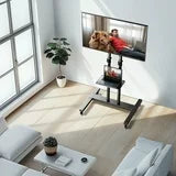 Modern Rolling TV Stand with Metal Shelf for 32-82 Inch TVs ,Height Adjustable Mobile TV Cart with Swivel Tilt, Max 600x400mm, Holds up to 110 lbs
