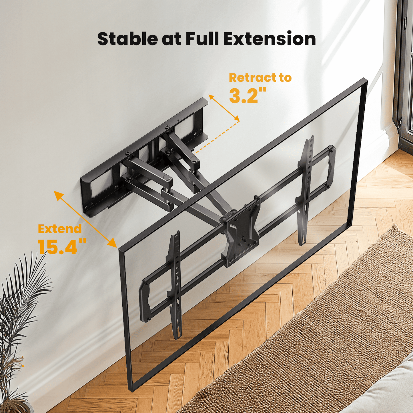 MountFTV Full Motion TV Wall Mount for 37-84 inch Curved TVs with Swivels Tilts Extension, Max 600x400mm, Holds up to 110lbs, Fit 16" Wood Stud