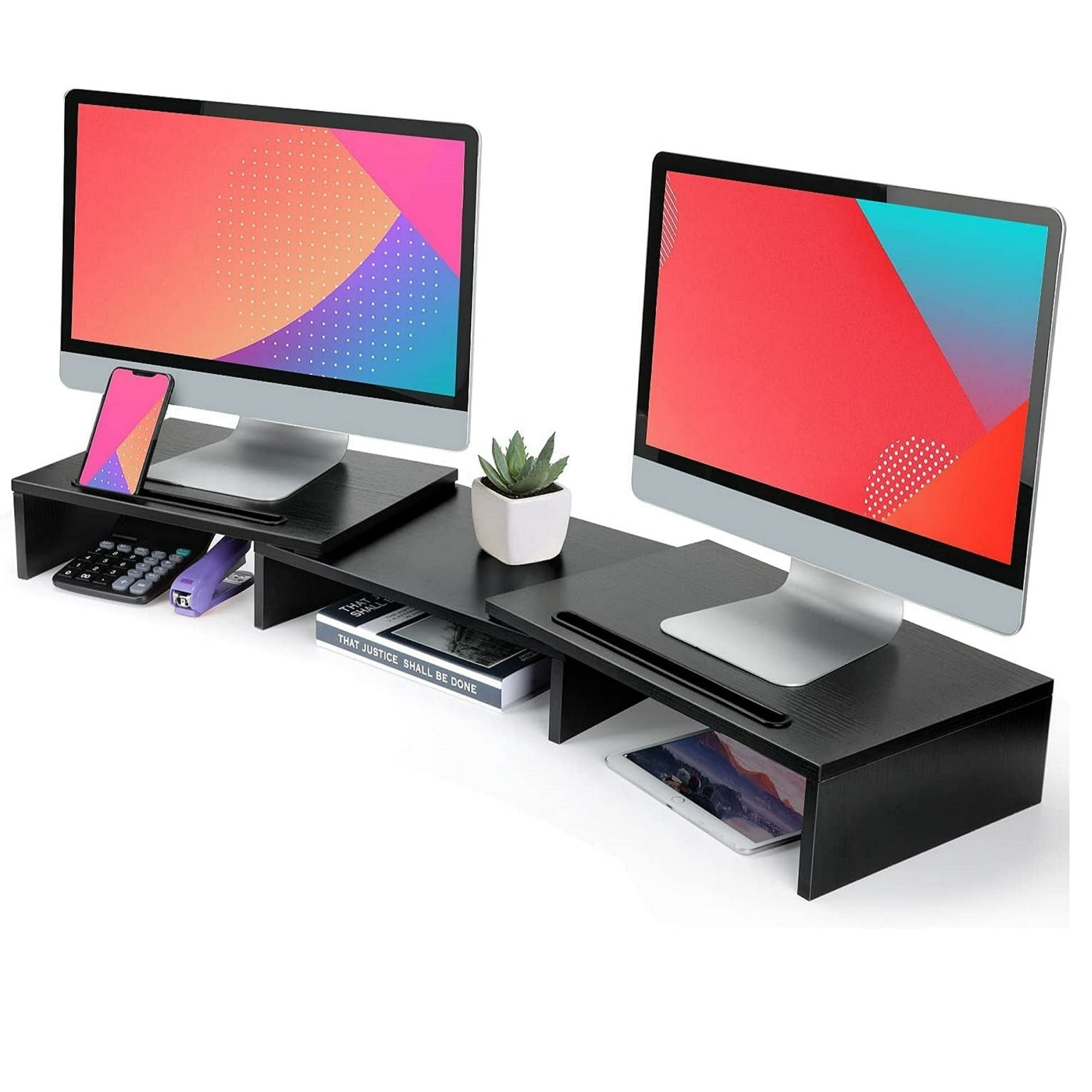 Dual Monitor Stand Riser with Adjustable Length & Angle, Multifunction ...