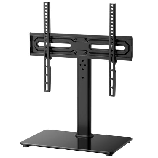 MountFTV Swivel Tabletop TV Stand for 24-60 inch TVs, 50 degrees Swivels Adjustable Tabletop TV Stand with Tempered Glass Base, Holds up to 99lbs, Max 400x400mm