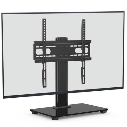 MountFTV Universal Swivel TV Stand for 32–55 inch TVs, Height Adjustable Table Top TV Stand Mount with Tilt, Tempered Glass Base, Holds up to 90 lbs, Max 400x400mm