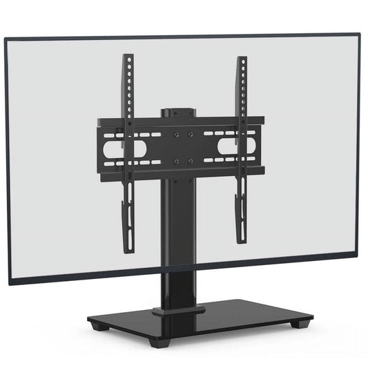 MountFTV Universal Swivel TV Stand for 32–55 inch TVs, Height Adjustable Table Top TV Stand Mount with Tilt, Tempered Glass Base, Holds up to 90 lbs, Max 400x400mm