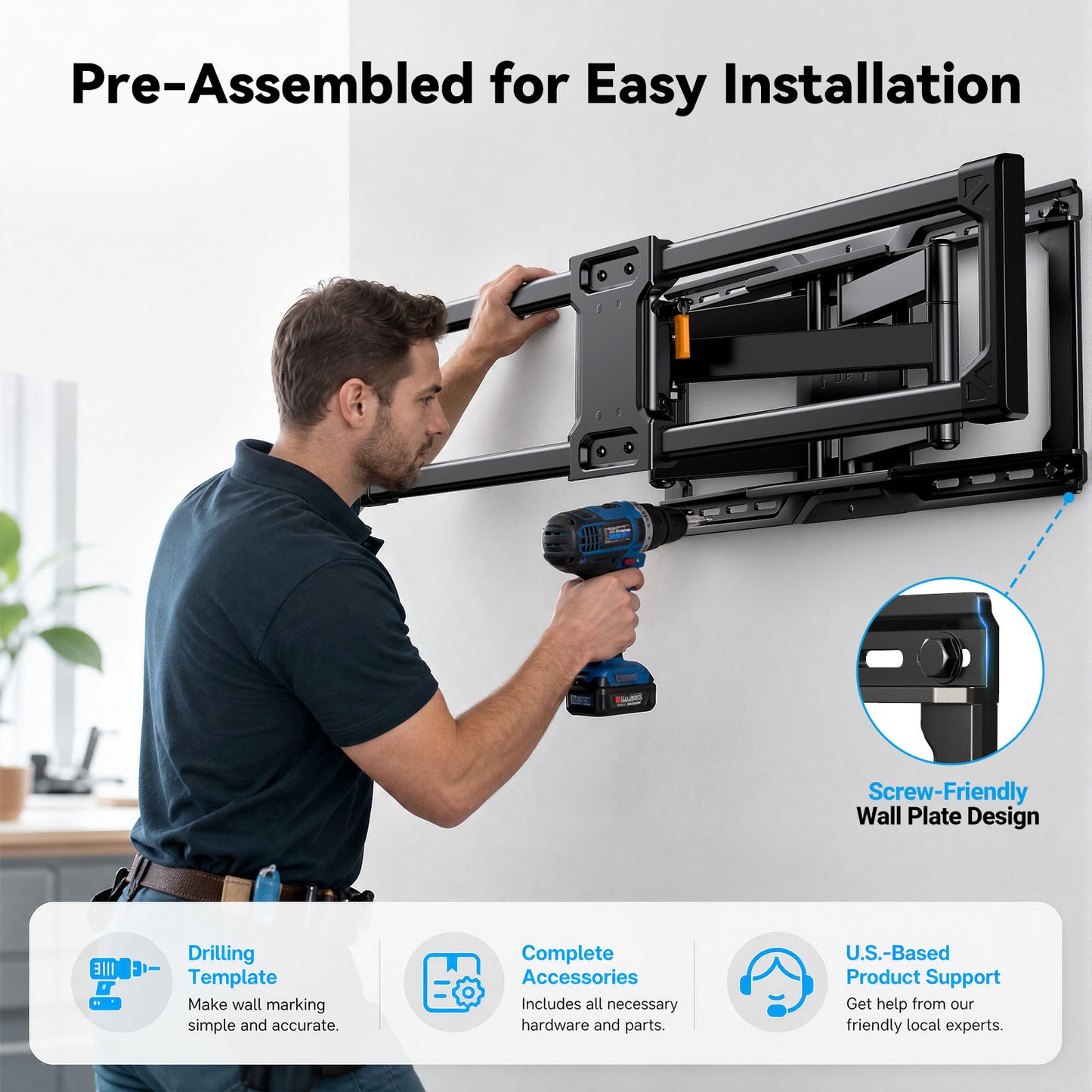 MountFTV Full Motion TV Wall Mount for 50"-120" TVs, with 6 arms,Max 900x600mm,holds up to 180lbs