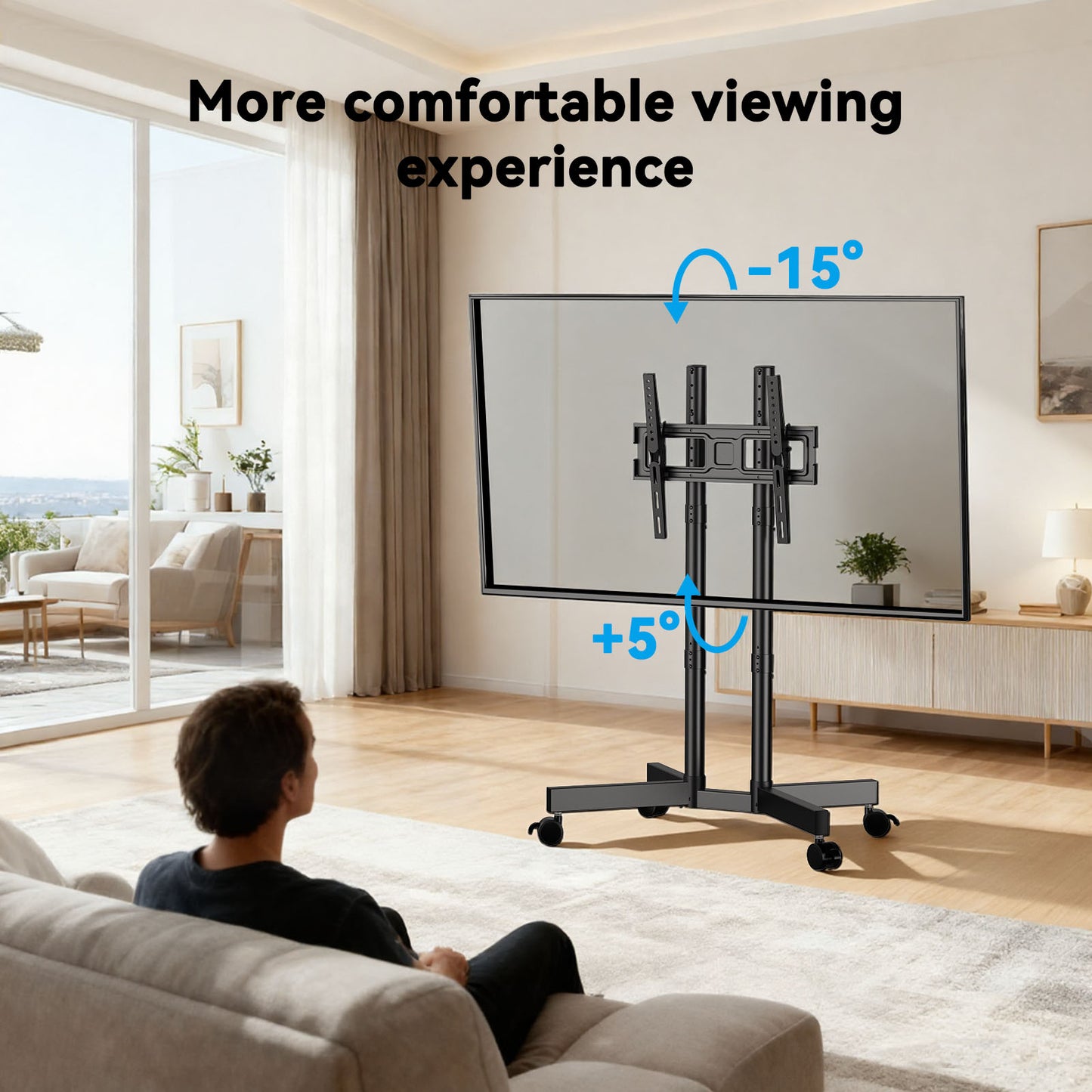 MountFTV Modern Rolling TV Stand Mount for 32-70 Inch TVs, Mobile TV Stand holds up to 88 lb with 5 Height Adjustable Mobile TV Cart with Tilt, Max 400x400mm Rolling TV Cart