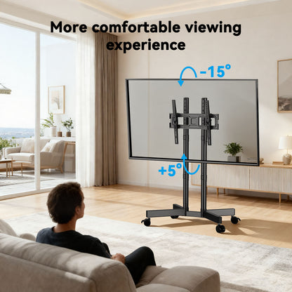 MountFTV Modern Rolling TV Stand Mount for 32-70 Inch TVs, Mobile TV Stand holds up to 88 lb with 5 Height Adjustable Mobile TV Cart with Tilt, Max 400x400mm Rolling TV Cart