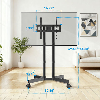 MountFTV Modern Rolling TV Stand Mount for 32-70 Inch TVs, Mobile TV Stand holds up to 88 lb with 5 Height Adjustable Mobile TV Cart with Tilt, Max 400x400mm Rolling TV Cart