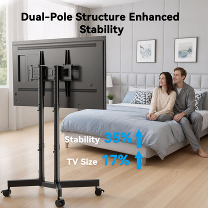 MountFTV Modern Rolling TV Stand Mount for 32-70 Inch TVs, Mobile TV Stand holds up to 88 lb with 5 Height Adjustable Mobile TV Cart with Tilt, Max 400x400mm Rolling TV Cart