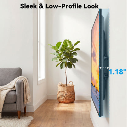 MountFTV Fixed Low Profile TV Mount for 26-60 inch TVs,up to 115 lbs,Ultra Slim TV Wall Mount Bracket,Max 400 x 400mm, Fit 8",12",16" Wood Stud