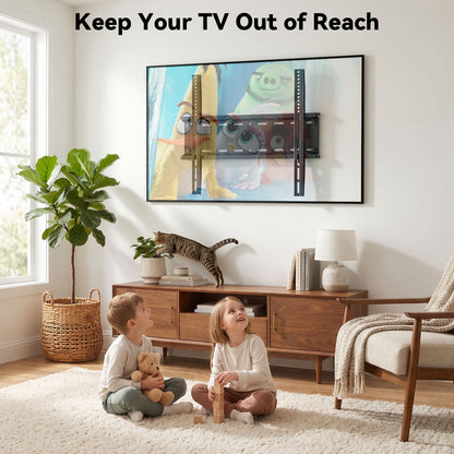 MountFTV Fixed Low Profile TV Mount for 26-60 inch TVs,up to 115 lbs,Ultra Slim TV Wall Mount Bracket,Max 400 x 400mm, Fit 8",12",16" Wood Stud