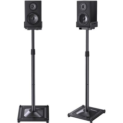 MountFTV Speaker Stands Height Adjustable,33.3" to 45.1",Floor Speaker Stand for Satellite & Studio & Bookshelf Speakers,up to 11lbs,for Surround Sound,1 Pair Black Stands