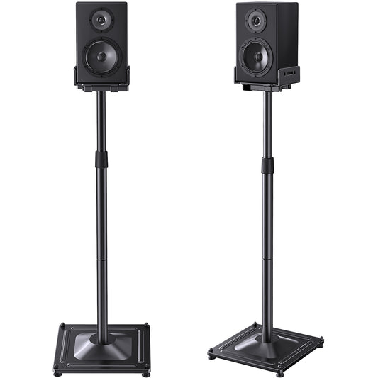 MountFTV Speaker Stands Height Adjustable,33.3" to 45.1",Floor Speaker Stand for Satellite & Studio & Bookshelf Speakers,up to 11lbs,for Surround Sound,1 Pair Black Stands