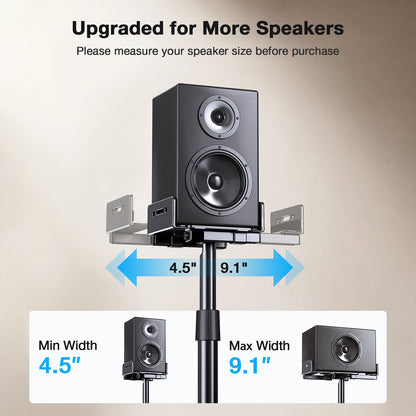 MountFTV Speaker Stands Height Adjustable,33.3" to 45.1",Floor Speaker Stand for Satellite & Studio & Bookshelf Speakers,up to 11lbs,for Surround Sound,1 Pair Black Stands