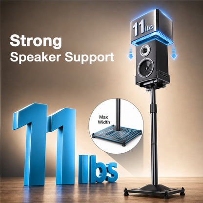 MountFTV Speaker Stands Height Adjustable,33.3" to 45.1",Floor Speaker Stand for Satellite & Studio & Bookshelf Speakers,up to 11lbs,for Surround Sound,1 Pair Black Stands
