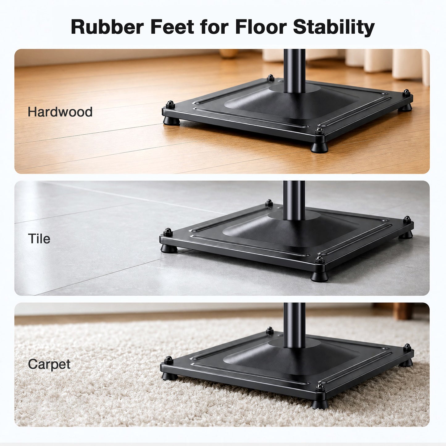 MountFTV Speaker Stands Height Adjustable,33.3" to 45.1",Floor Speaker Stand for Satellite & Studio & Bookshelf Speakers,up to 11lbs,for Surround Sound,1 Pair Black Stands