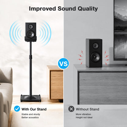 MountFTV Speaker Stands Height Adjustable,33.3" to 45.1",Floor Speaker Stand for Satellite & Studio & Bookshelf Speakers,up to 11lbs,for Surround Sound,1 Pair Black Stands