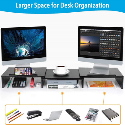 Dual Monitor Stand Riser with Adjustable Length & Angle, Multifunctional Double Monitor Riser with 2 Slot for PC, Computer