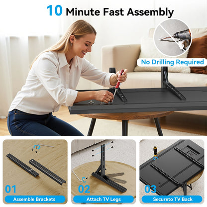 Universal Table Top TV Stand for 22 - 70 inch Flat Screen, LCD TVs Premium Height Adjustable Leg Stand Holds up to 110lbs