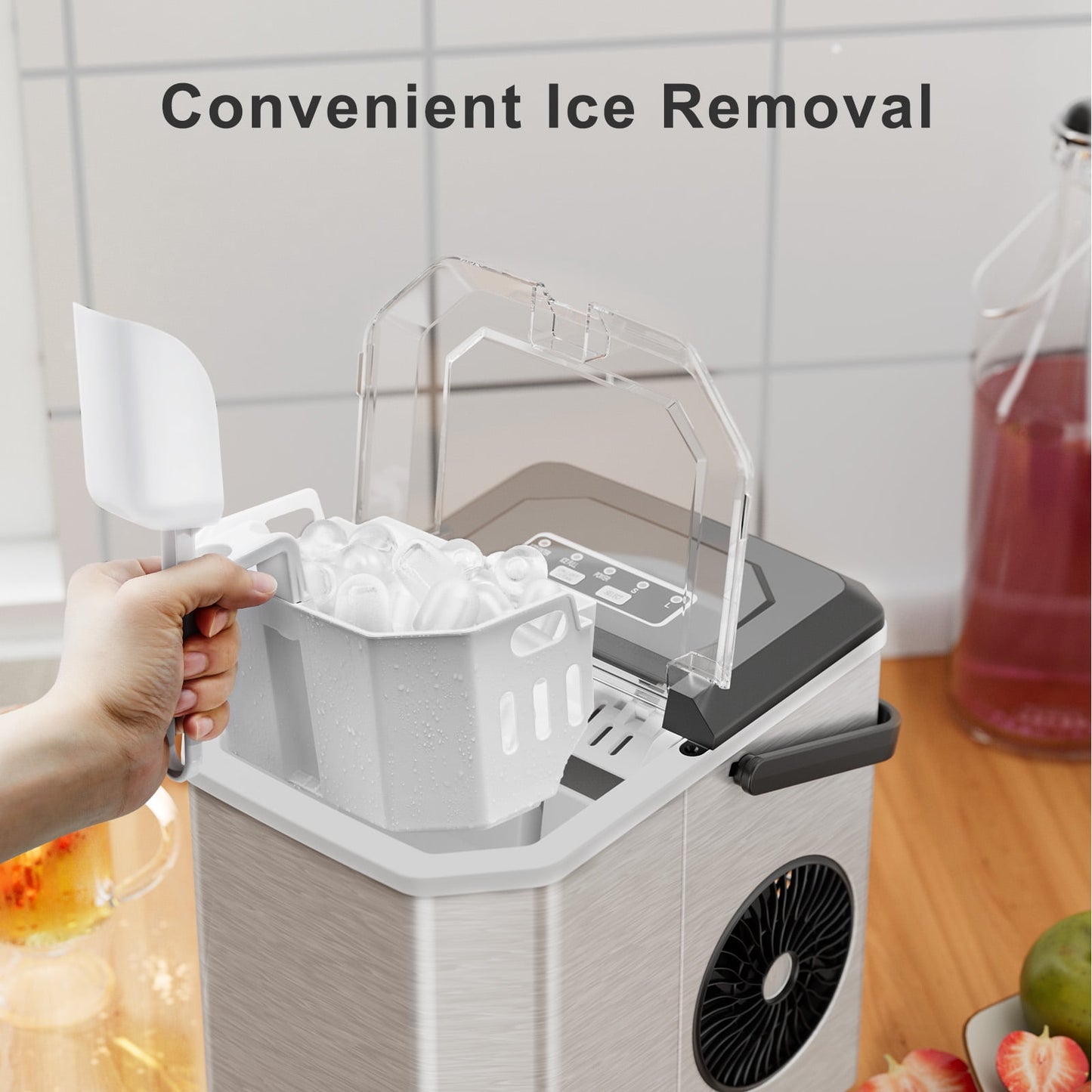 Philergo Countertop Ice Maker, Self-Cleaning Portable Ice Machine, 9 Cubes in 6 Mins, 26lbs/24H, Silver