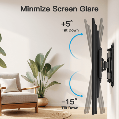 MountFTV Full Motion TV Wall Mount Bracket with Tool-Free Tilt for 42-90 Inch TVs, 6 Articulating Arms Heavy Duty TV Wall Mount, Holds up to 132 lbs, Max 600x400mm, Fits 12”/16” Wood Studs