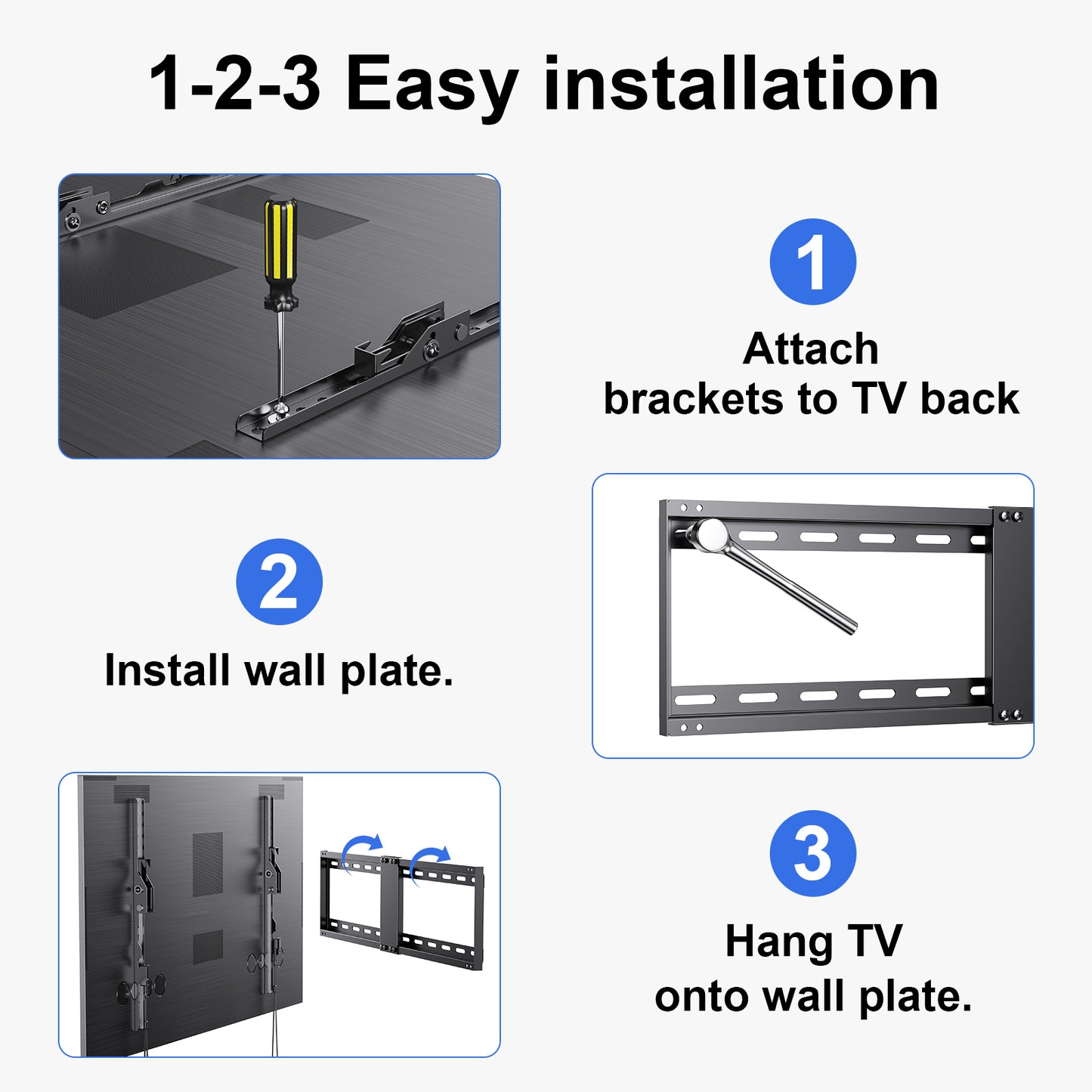 MountFTV Tilting TV Wall Mount for 32-82 inch TVs, Low Profile Flat Wall Mount Bracket, Max 600x400mm, Holds up to 132lbs, Fit 16", 18", 24" Stud