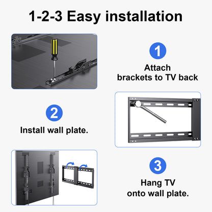 MountFTV Tilting TV Wall Mount for 32-82 inch TVs, Low Profile Flat Wall Mount Bracket, Max 600x400mm, Holds up to 132lbs, Fit 16", 18", 24" Stud