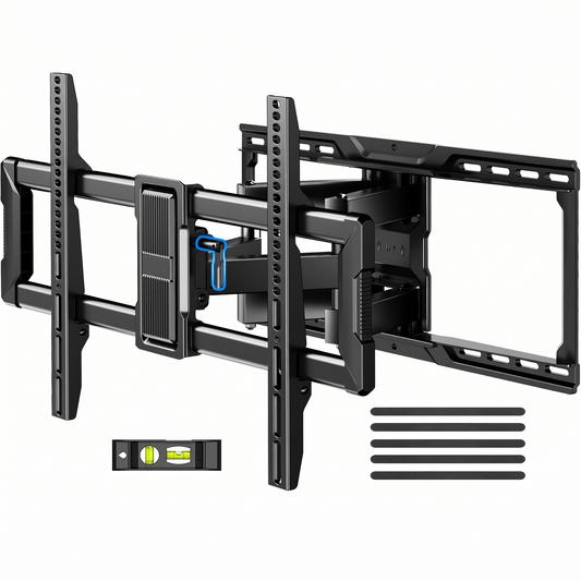 MountFTV Full Motion TV Wall Mount for 42-90 Inch TVs, Swivel Articulating TV Bracket, Supports up to 150 lbs, Fits VESA 200x100 to 600x400mm, for 12-24 Inch Wood Studs, Brick and Concrete Walls
