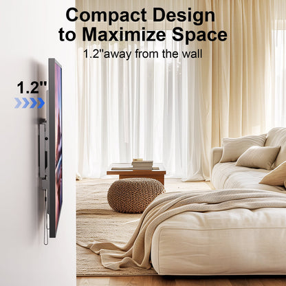 MountFTV Tilting TV Wall Mount for 32-82 inch TVs, Low Profile Flat Wall Mount Bracket, Max 600x400mm, Holds up to 132lbs, Fit 16", 18", 24" Stud