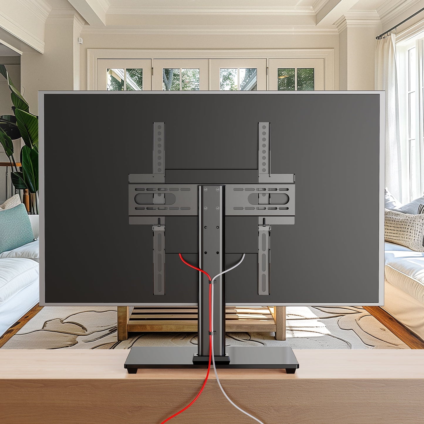 MountFTV Universal Swivel TV Stand for 32–55 inch TVs, Height Adjustable Table Top TV Stand Mount with Tilt, Tempered Glass Base, Holds up to 90 lbs, Max 400x400mm