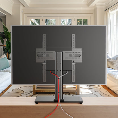 MountFTV Universal Swivel TV Stand for 32–55 inch TVs, Height Adjustable Table Top TV Stand Mount with Tilt, Tempered Glass Base, Holds up to 90 lbs, Max 400x400mm