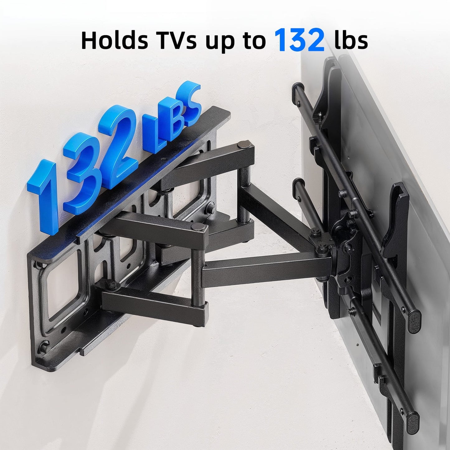 MountFTV Full Motion TV Wall Mount Bracket for Most 37-85 inch Flat Curved TVs, Holds up to 132 lbs, Max 600x400mm