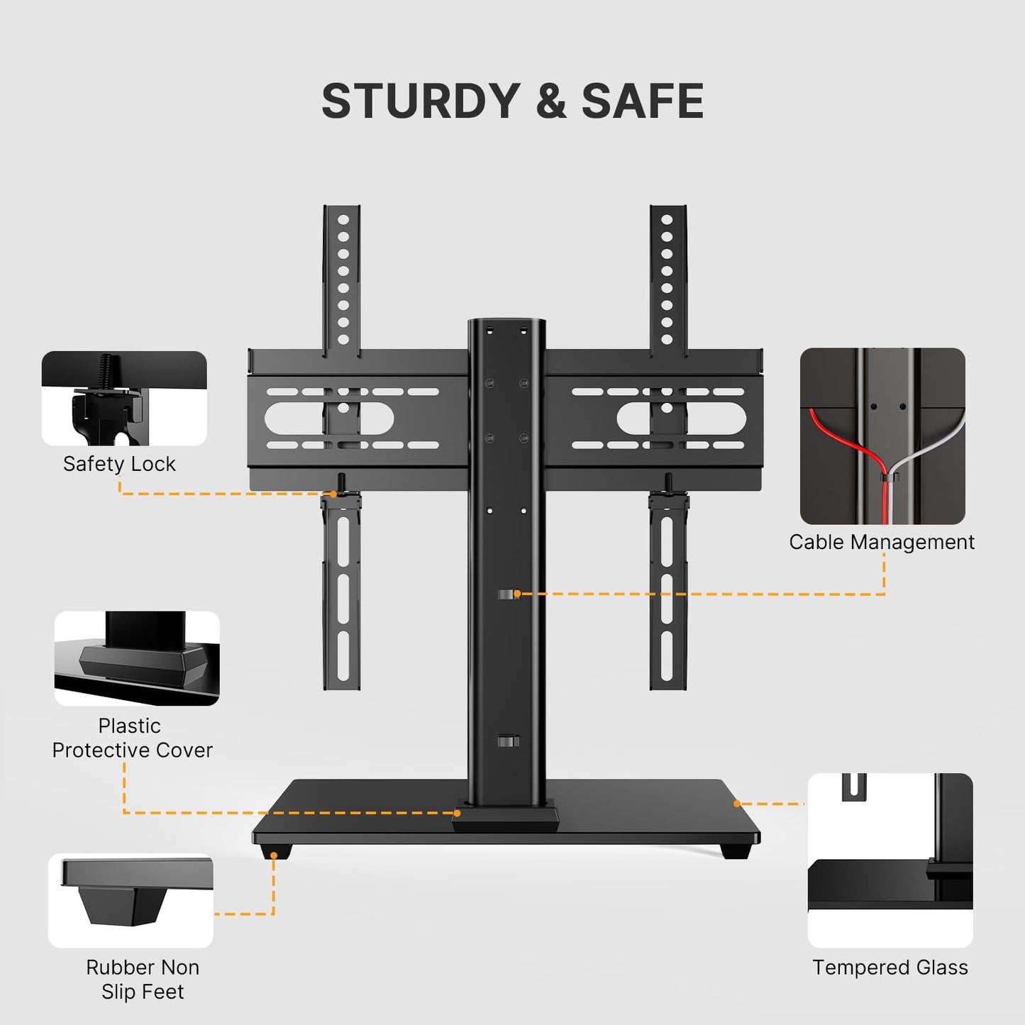 MountFTV Universal Swivel TV Stand for 32–55 inch TVs, Height Adjustable Table Top TV Stand Mount with Tilt, Tempered Glass Base, Holds up to 90 lbs, Max 400x400mm