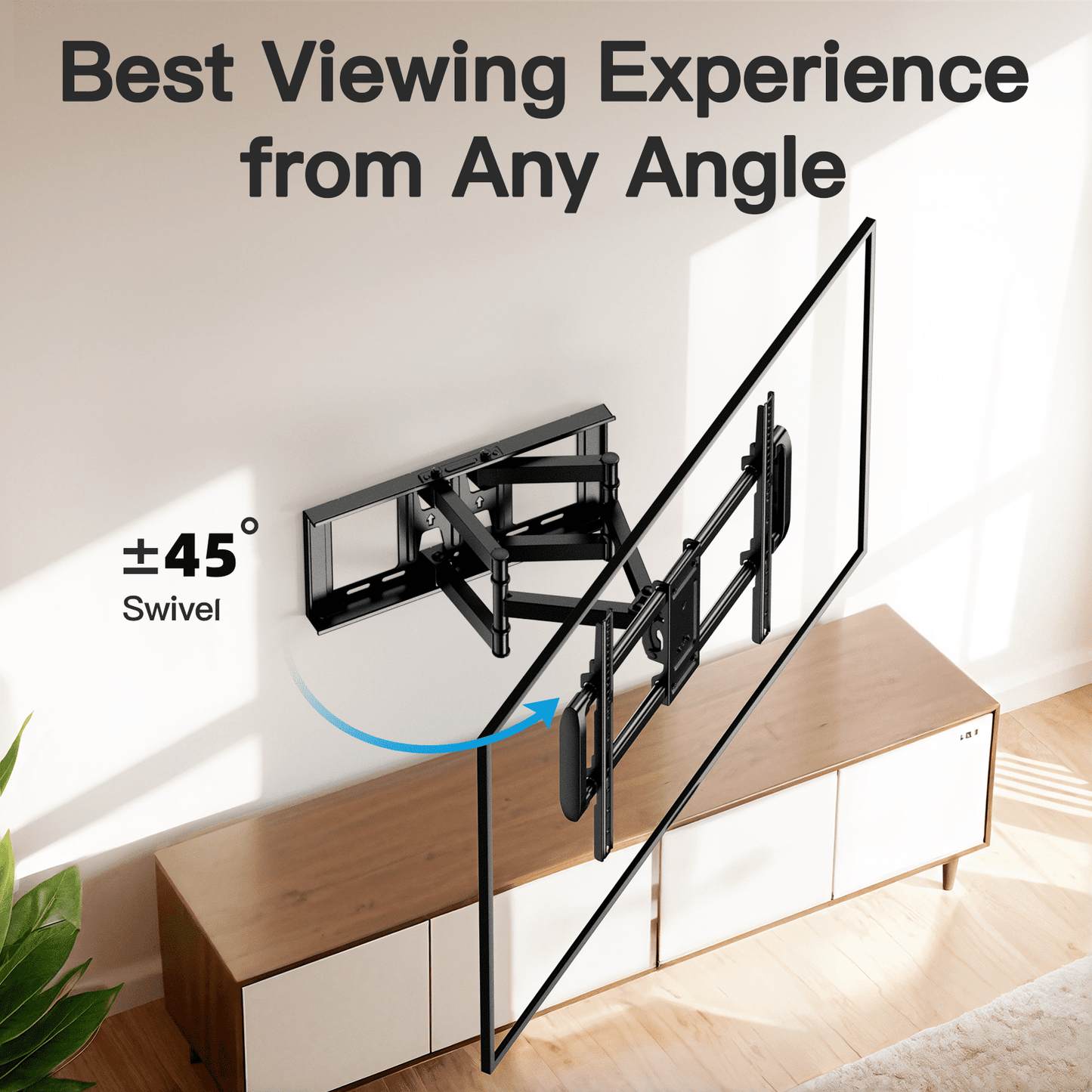 MountFTV Full Motion TV Wall Mount Bracket for 42-90 inch TVs, Heavy Duty tv wall mount with Swivels Tilts Extension, Max 600x400mm, Holds up to 132lbs, 12 /16 inch Wood Studs