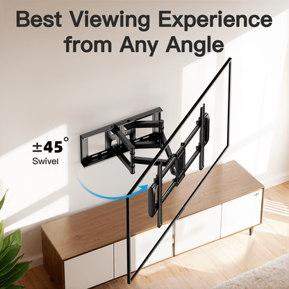 MountFTV Full Motion TV Wall Mount Bracket for 42-90 inch TVs, Heavy Duty tv wall mount with Swivels Tilts Extension, Max 600x400mm, Holds up to 132lbs, 12 /16 inch Wood Studs