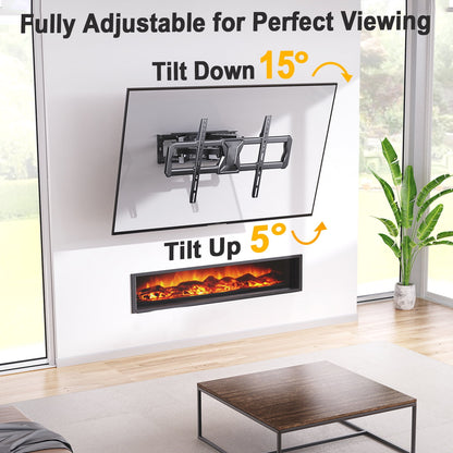 MountFTV Full Motion TV Wall Mount for 37-82" TVs with Swivel Tilt Extension, Max 600x400mm, Holds up to 110lbs, Fits 16" Wood Studs