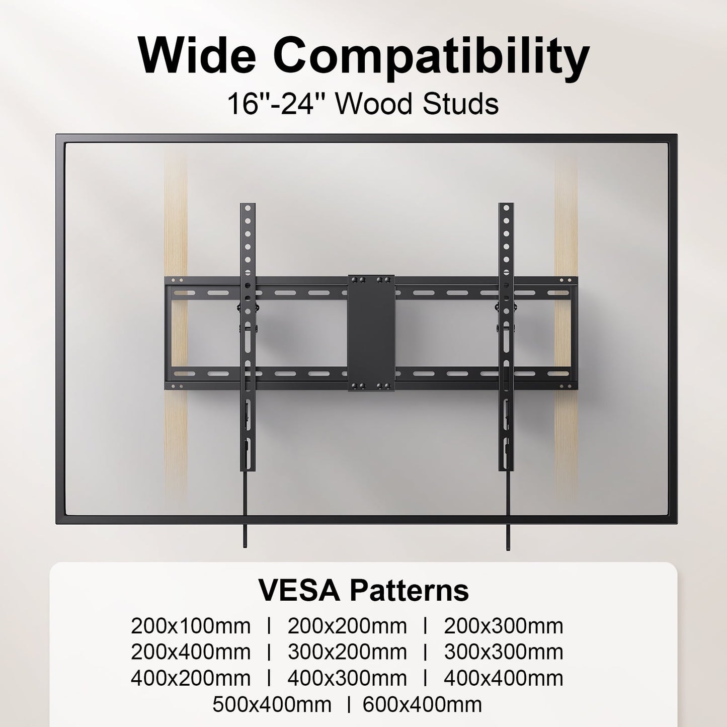 MountFTV Tilting TV Wall Mount for 32-82 inch TVs, Low Profile Flat Wall Mount Bracket, Max 600x400mm, Holds up to 132lbs, Fit 16", 18", 24" Stud