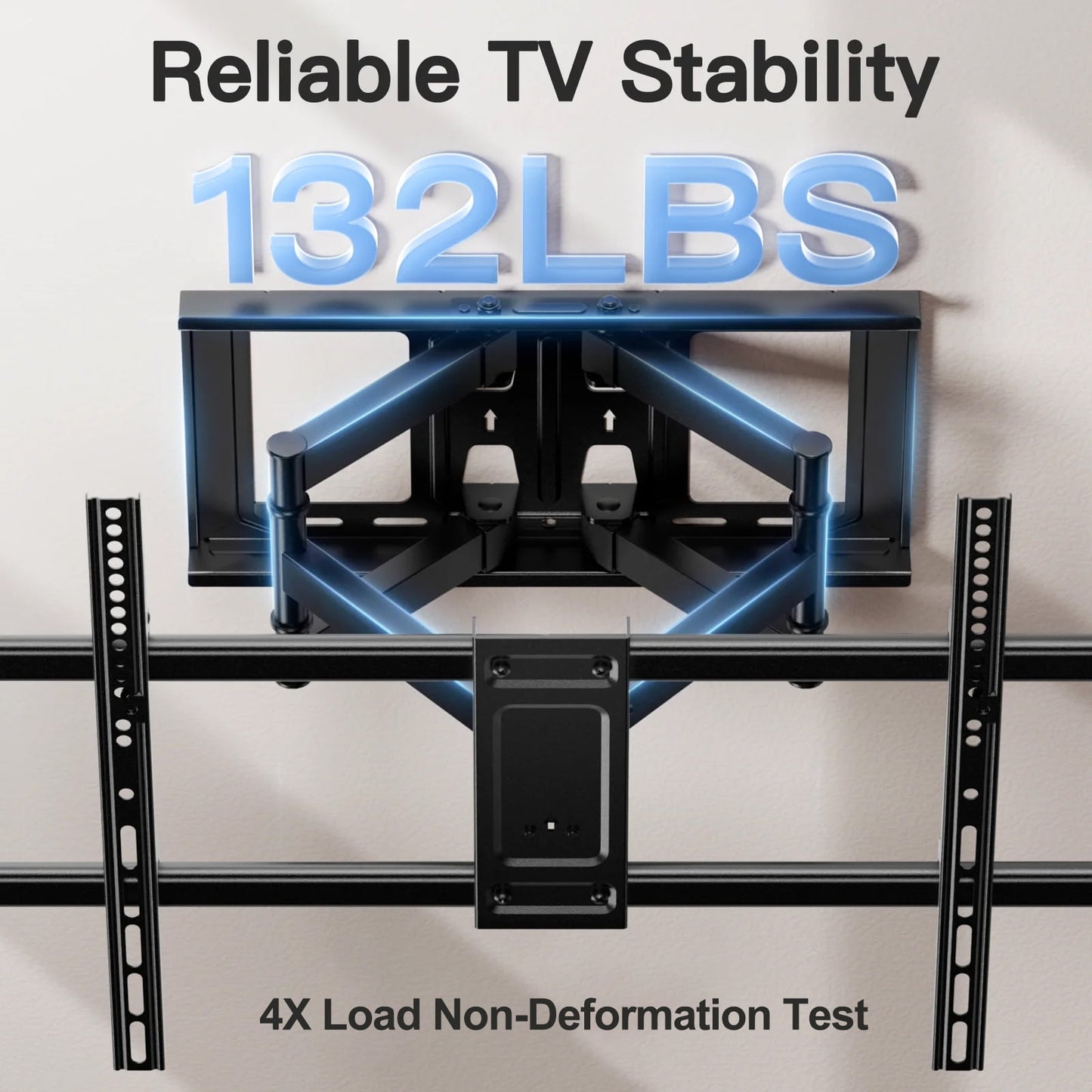MountFTV Full Motion TV Wall Mount Bracket for 42-90 inch TVs, Heavy Duty tv wall mount with Swivels Tilts Extension, Max 600x400mm, Holds up to 132lbs, 12 /16 inch Wood Studs