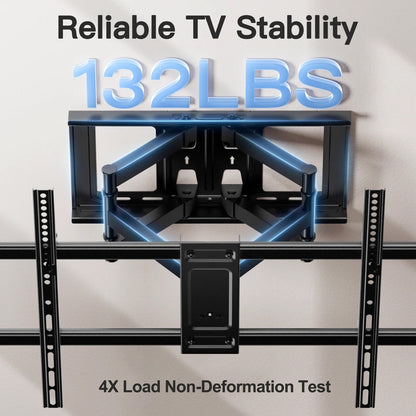MountFTV Full Motion TV Wall Mount Bracket for 42-90 inch TVs, Heavy Duty tv wall mount with Swivels Tilts Extension, Max 600x400mm, Holds up to 132lbs, 12 /16 inch Wood Studs