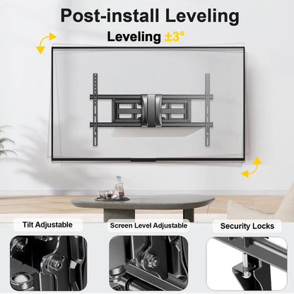 MountFTV Full Motion TV Wall Mount Bracket for 37-85" TV with Swivel Tilt Extension, Heavy duty TV Wall Mount, Max 600x400mm, Holds up to 132 lbs, Fits 12" 16" Studs