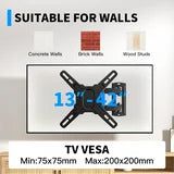 MountFTV Full Motion TV Wall Mount Bracket 360°Rotation for 13-42 inch Flat Curved Screen Universal TVs & Monitors, Max 200x200mm, Holds up to 44 lbs