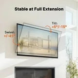 MountFTV Full Motion TV Wall Mount Bracket, Swivel Articulating TV Mount, Fits for 37-90 inch 4K Flat Curved TVs, Holds up to 132 lbs, Max 600x400mm,Fits 8″/12″/16″ Wood Studs