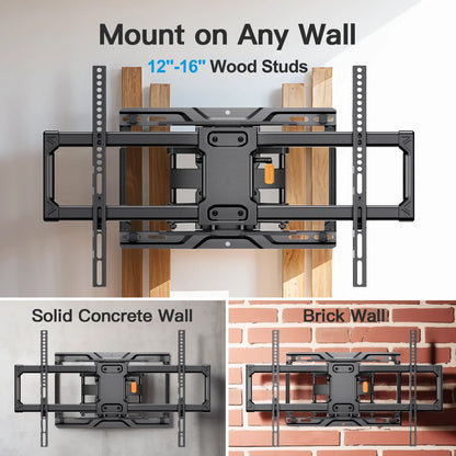 MountFTV Full Motion TV Wall Mount Bracket with Tool-Free Tilt for 42-90 Inch TVs, 6 Articulating Arms Heavy Duty TV Wall Mount, Holds up to 132 lbs, Max 600x400mm, Fits 12”/16” Wood Studs